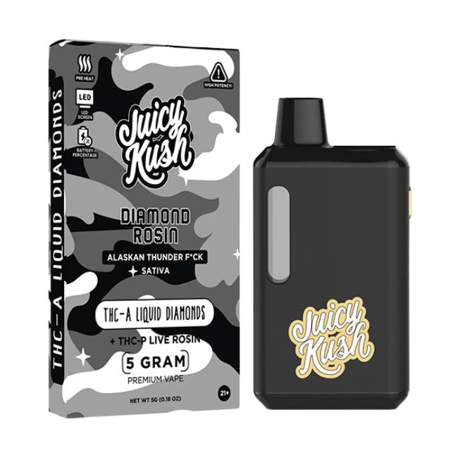 JUICY KUSH DIAMOND ROSIN THC-A LIQUID DIAMOND + THCP LIVE ROSIN 5GM DISPO 5CT/ BOX