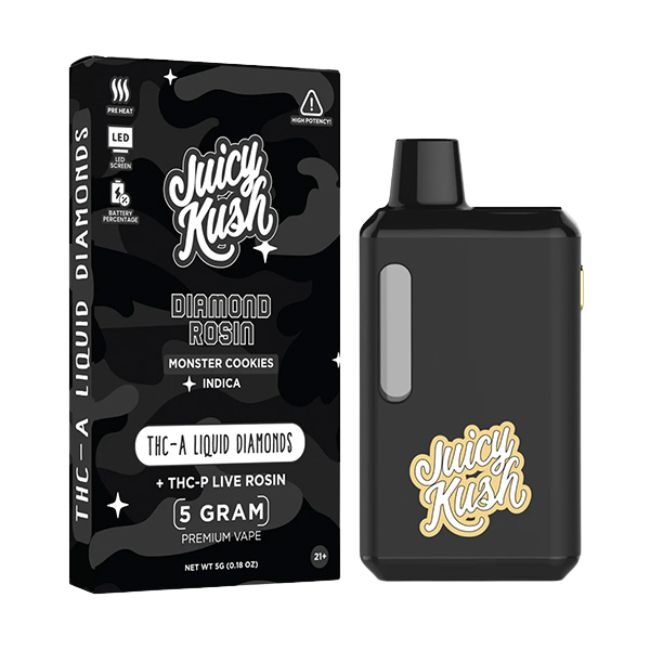 JUICY KUSH DIAMOND ROSIN THC-A LIQUID DIAMOND + THCP LIVE ROSIN 5GM DISPO 5CT/ BOX