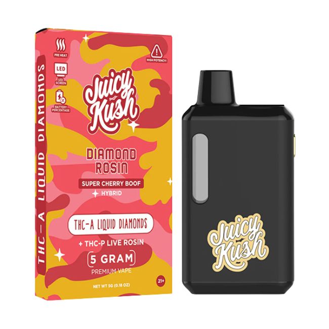 JUICY KUSH DIAMOND ROSIN THC-A LIQUID DIAMOND + THCP LIVE ROSIN 5GM DISPO 5CT/ BOX