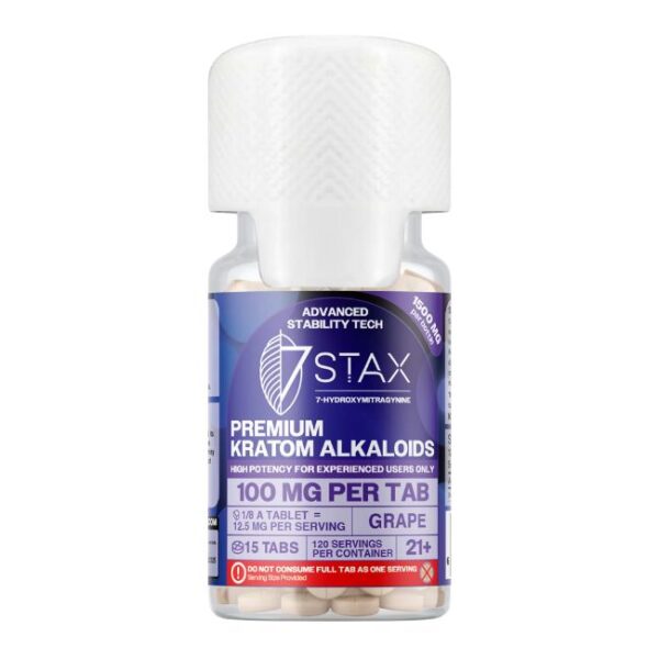 STAX 7-HYDROXY PREMIUM KRATOM ALKALOIDS 100MG PER TABLET 15CT/ JAR