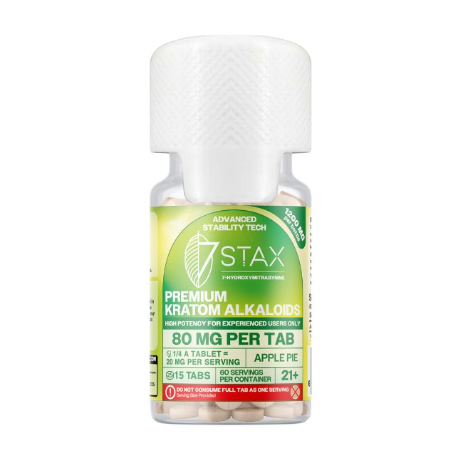 STAX 7-HYDROXY PREMIUM KRATOM ALKALOIDS 80MG PER TABLET 15CT/ JAR