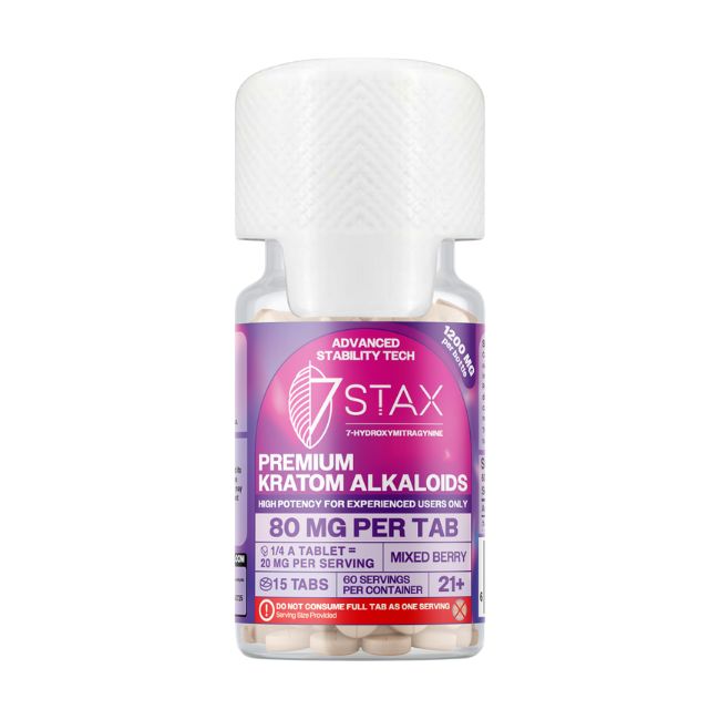 STAX 7-HYDROXY PREMIUM KRATOM ALKALOIDS 80MG PER TABLET 15CT/ JAR
