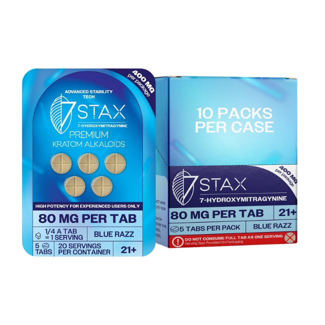 STAX 7-HYDROXY PREMIUM KRATOM ALKALOIDS 80MG PER TABLET 5CT/10PK