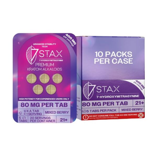 STAX 7-HYDROXY PREMIUM KRATOM ALKALOIDS 80MG PER TABLET 5CT/10PK