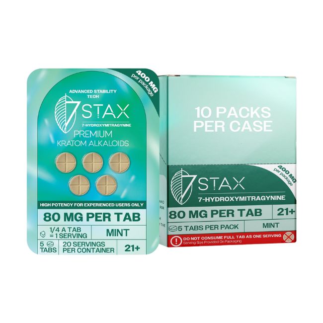 STAX 7-HYDROXY PREMIUM KRATOM ALKALOIDS 80MG PER TABLET 5CT/10PK