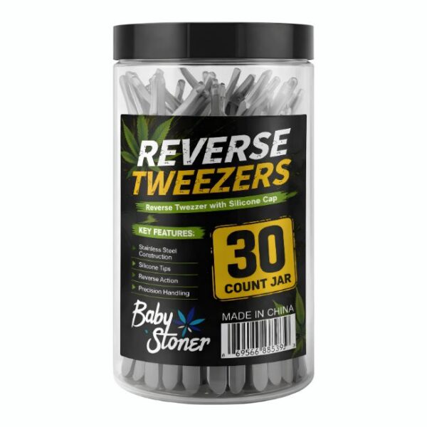 BABY STONER REVERSE TWEEZERS WITH SILICONE CAP 30CT JAR