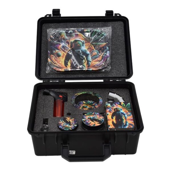 GIFT SET OF ROLLING TRAY STORAGE JAR GRINDER ASHTRAY GLASS BOWL BRUSH TOOL DAB TOOL TORCH LIGHTER JUICE WATER PIPE