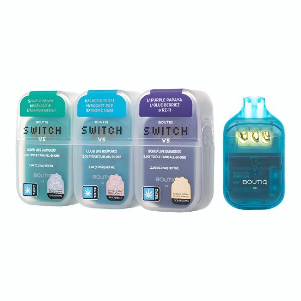 BOUTIQ SWITCH V5 THCA LIQUID LIVE DIAMOND TRIPLE TANK 2GM DISPO 10CT/ BOX