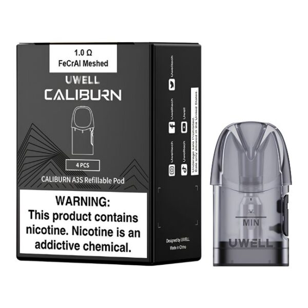 UWELL CALIBURN A3S 2ML (1.0OHM) FeCrAI MESHED REPLACEMENT PODS 4PK/ BOX