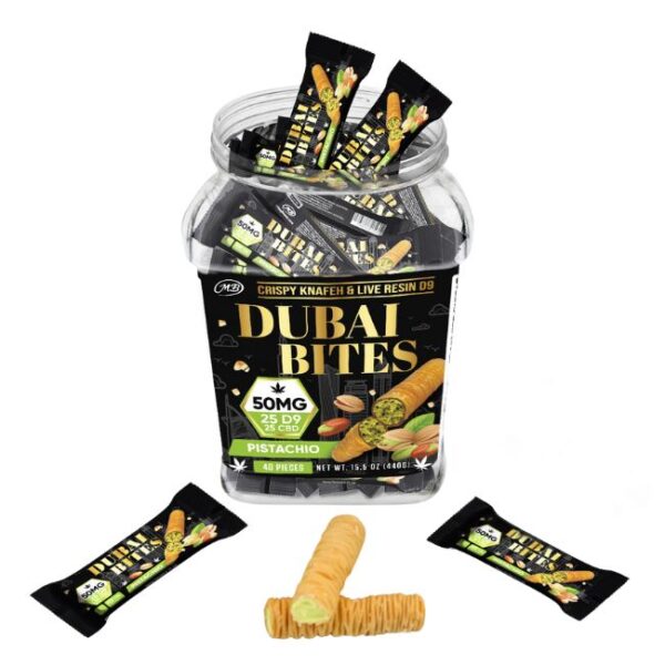 DUBAI BITES BY CRISPY BLUNTS 50MG D9 + CBD CRISPY KNAFEH & LIVE RESIN D9 EDIBLES 40CT JAR