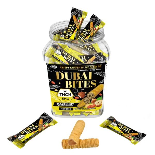 DUBAI BITES BY CRISPY BLUNTS 5MG THCH CRISPY KNAFEH & LIVE RESIN D9 EDIBLES 40CT JAR