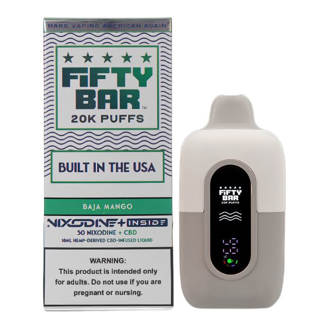FIFTY BAR NIXODINE INSIDE + CBD DISPOSABLE (90ML) 20K PUFFS 5CT/ BOX (BUILT IN USA)