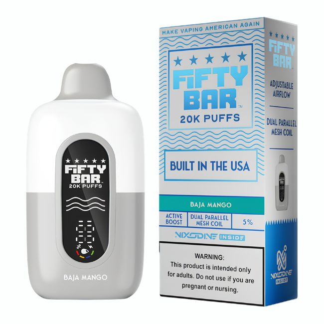 FIFTY BAR NIXODINE INSIDE 5% DISPOSABLE (90ML) 20K PUFFS 5CT/ BOX (BUILT IN USA)