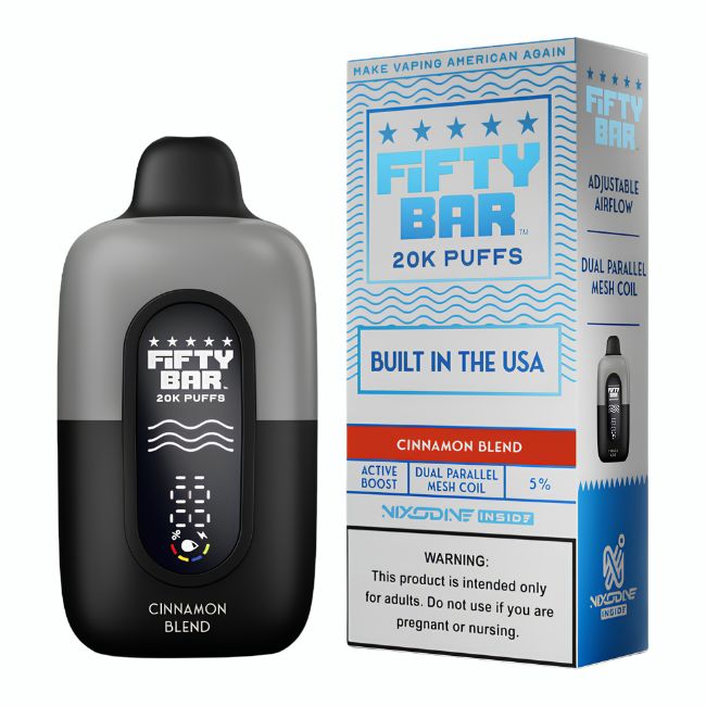 FIFTY BAR NIXODINE INSIDE 5% DISPOSABLE (90ML) 20K PUFFS 5CT/ BOX (BUILT IN USA)