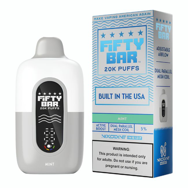 FIFTY BAR NIXODINE INSIDE 5% DISPOSABLE (90ML) 20K PUFFS 5CT/ BOX (BUILT IN USA)
