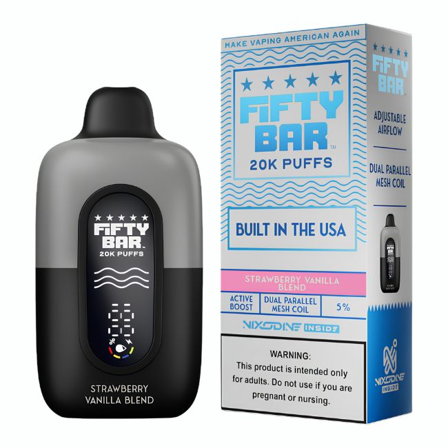 FIFTY BAR NIXODINE INSIDE 5% DISPOSABLE (90ML) 20K PUFFS 5CT/ BOX (BUILT IN USA)
