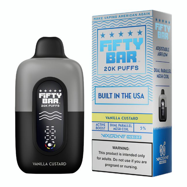FIFTY BAR NIXODINE INSIDE 5% DISPOSABLE (90ML) 20K PUFFS 5CT/ BOX (BUILT IN USA)