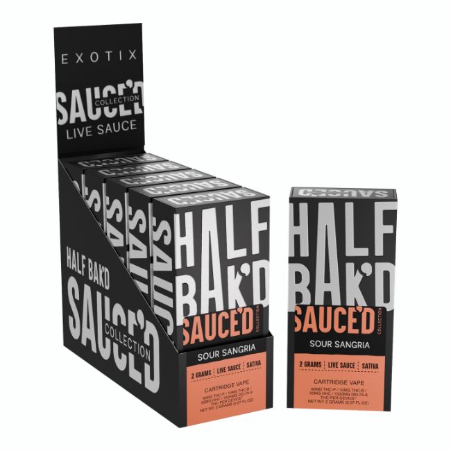 HALF BAK'D SAUCE'D EXOTIX THC-P + THC-B + HHC + D8 2GM CART 5CT/ BOX