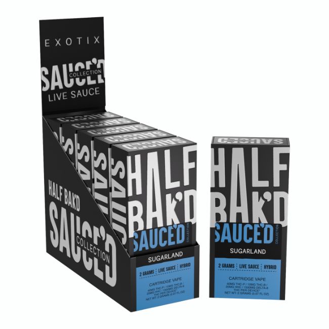 HALF BAK'D SAUCE'D EXOTIX THC-P + THC-B + HHC + D8 2GM CART 5CT/ BOX