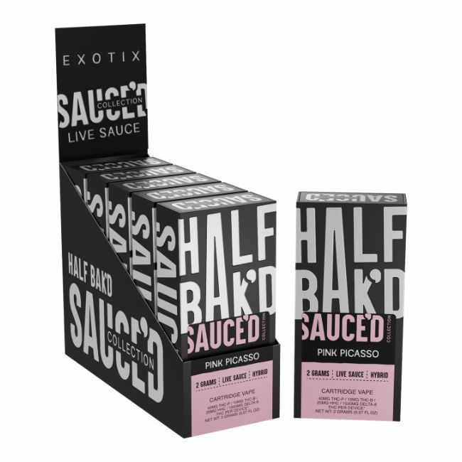HALF BAK'D SAUCE'D EXOTIX THC-P + THC-B + HHC + D8 2GM CART 5CT/ BOX