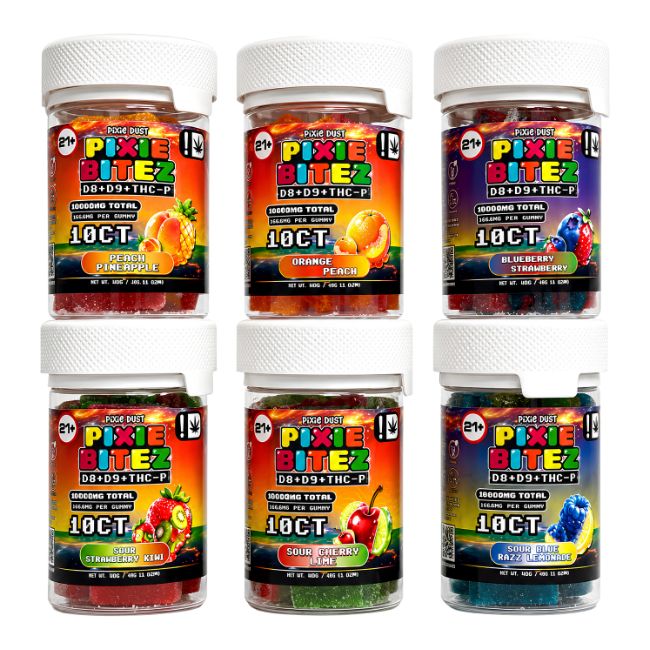 PIXIE DUST BITEZ D8 + D9 + THC-P GUMMIES 15000MG 10CT/JAR