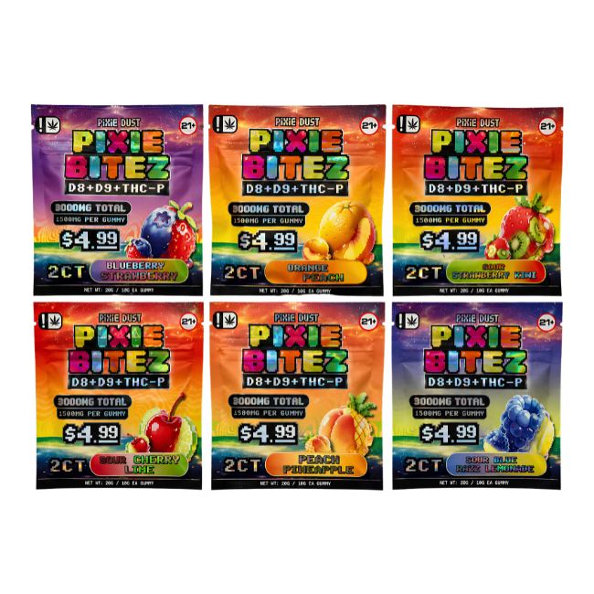 PIXIE DUST BITEZ D8 + D9 + THC-P GUMMIES 3000MG 2CT/60PK DISPLAY