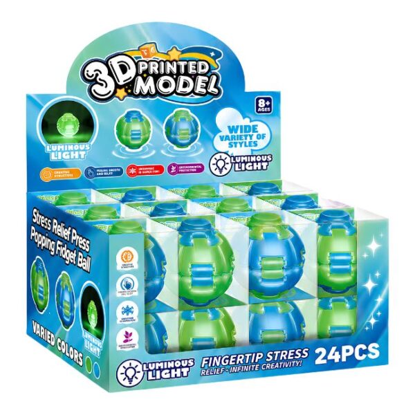 SPIN RUSH 3D MODEL PRINTED GLOW IN THE DARK FINGERTIP STRESS RELIEF ASSORTED COLOR 24CT/ DISPLAY