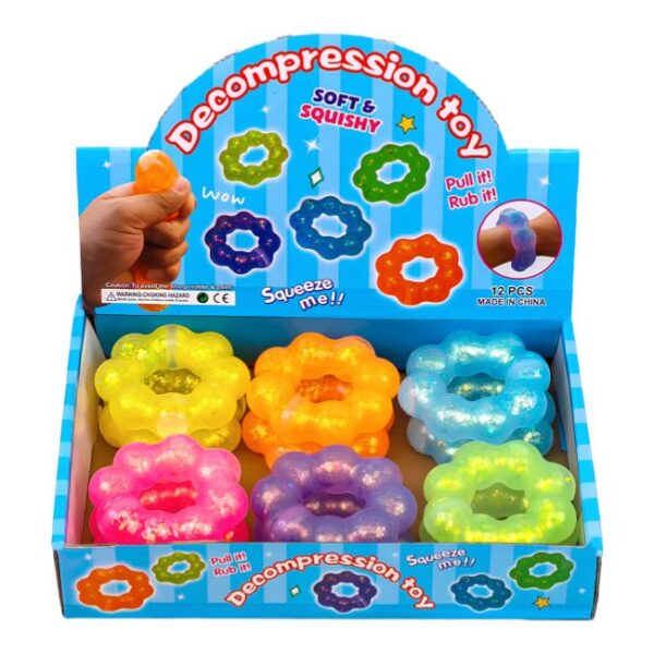 SQUISHY DECOMPRESSION GLITTERING DONUT DESIGN DUMPLING 12CT/ DISPLAY