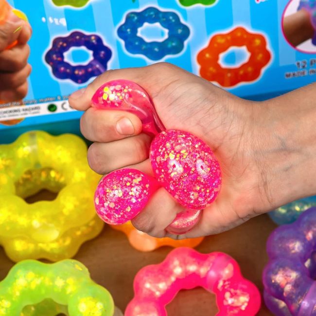 SQUISHY DECOMPRESSION GLITTERING DONUT DESIGN DUMPLING 12CT/ DISPLAY