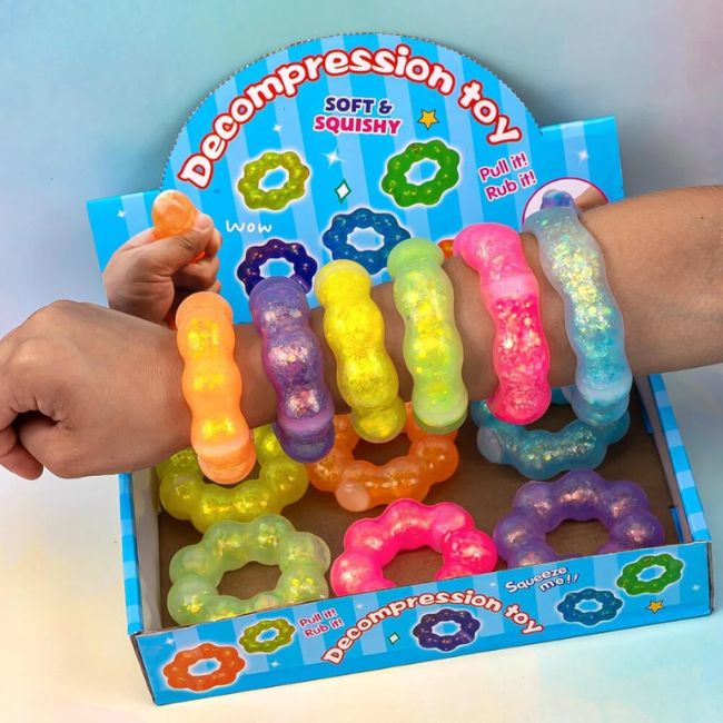 SQUISHY DECOMPRESSION GLITTERING DONUT DESIGN DUMPLING 12CT/ DISPLAY