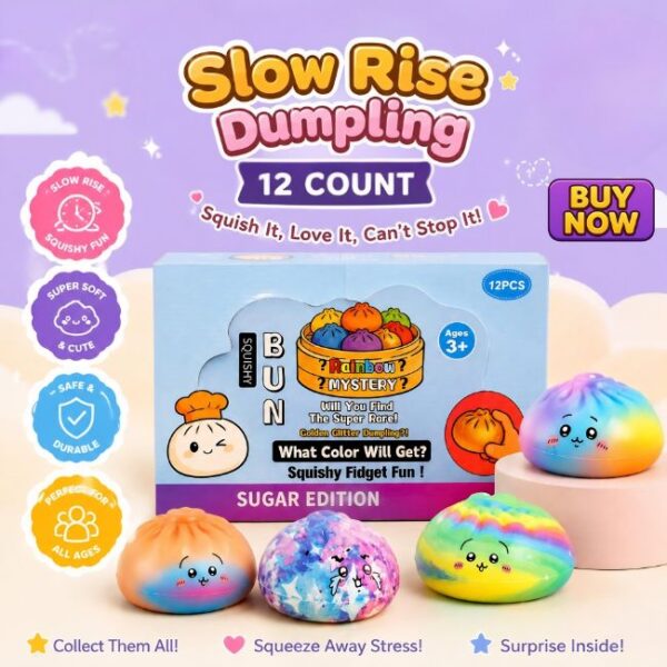 SQUISHY DUMPLING SENSORY FIDGET TOY ASSORTED DESIGN (NO #2) 12CT/ DISPLAY