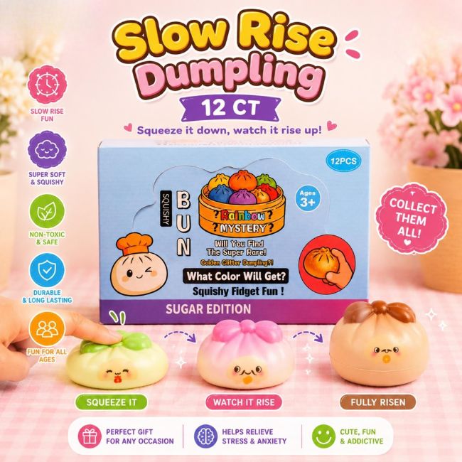 SQUISHY DUMPLING SENSORY FIDGET TOY ASSORTED DESIGN (NO #2) 12CT/ DISPLAY