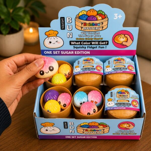 SQUISHY BUN DUMPLING ONE SET SUGAR EDI. SENSORY FIDGET TOY 3PK 12CT/ DISPLAY