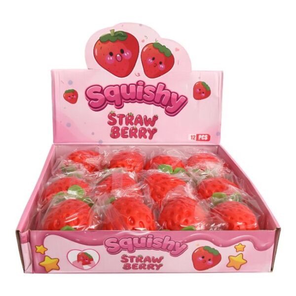 SQUISHY STRAWBERRY MEDIUM SOFT STRETCHY SENSORY FIDGET TOY 12CT/ DISPLAY