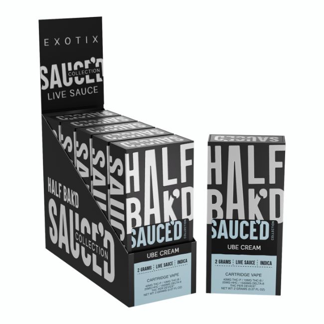 HALF BAK'D SAUCE'D EXOTIX THC-P + THC-B + HHC + D8 2GM CART 5CT/ BOX
