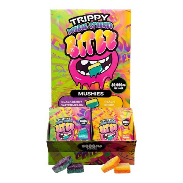 TRIPPY DOUBLE STACKED BITEZ MUSHIES MUSHROOM GUMMIES 2000MG/2CT/40PK DISPLAY