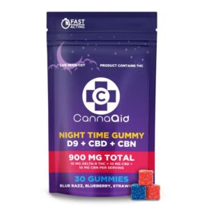 CANNAAID D9-THC + CBD + CBN NIGHT TIME 900MG GUMMIES 30CT/ BAG