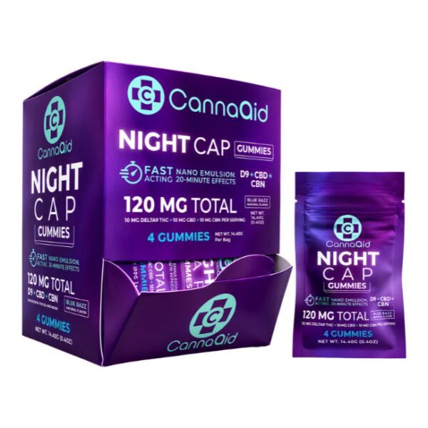 CANNAAID D9-THC + CBD + CBN NIGHT CAP 120MG 4PK GUMMIES 30CT/ BOX
