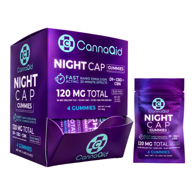 CANNAAID D9-THC + CBD + CBN NIGHT CAP 120MG 4PK GUMMIES 30CT/ BOX