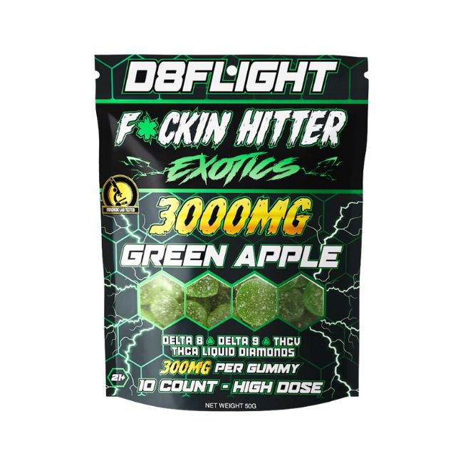 D8FLIGHT EXOTICS D8 + D9 + THCV + THCA LIQUID DIAMONDS 3000MG GUMMIES 10CT BAG