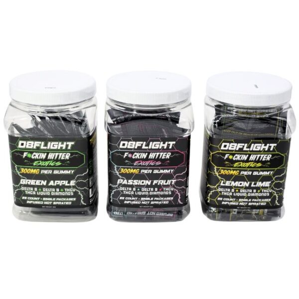 D8FLIGHT EXOTICS D8 + D9 + THCV + THCA LIQUID DIAMONDS 7500MG GUMMIES 25CT JAR