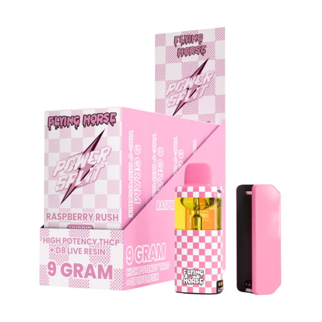 FLYING HORSE POWER SPLIT HIGH POTENCY THCP + D8 LIVE 9GM DISPO 5CT/ BOX