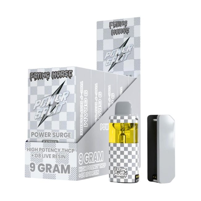 FLYING HORSE POWER SPLIT HIGH POTENCY THCP + D8 LIVE 9GM DISPO 5CT/ BOX
