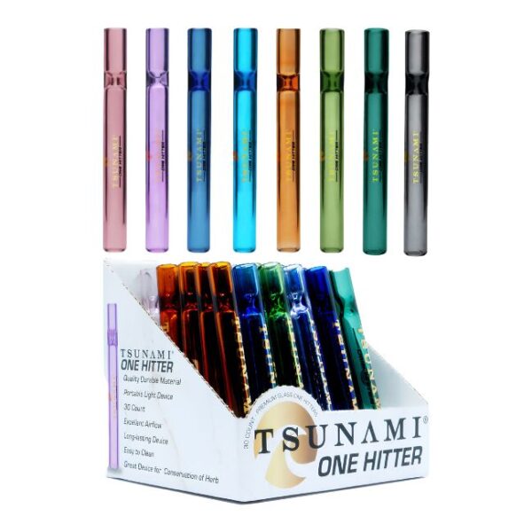 TSUNAMI PREMIUM GLASS ONE HITTER 30CT / BOX (MIXED COLORS)
