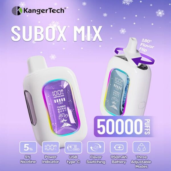 KANGERTECH SUBOX MIX DUAL FLAVOR 5% DISPOSABLE (250ML) 50K PUFFS 5CT/ BOX (BUILT IN USA)