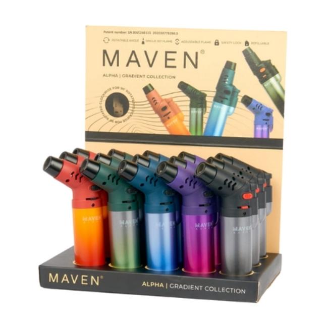 MAVEN ALPHA PLUS WIND PROOF TORCH LIGHTER 15CT DISPLAY