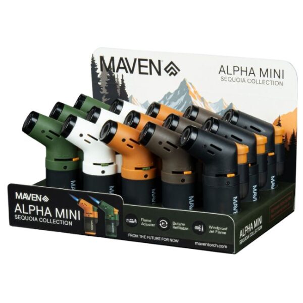 MAVEN ALPHA MINI SEQUOIA COLLECTION WIND PROOF TORCH LIGHTER 15CT/ DISPLAY