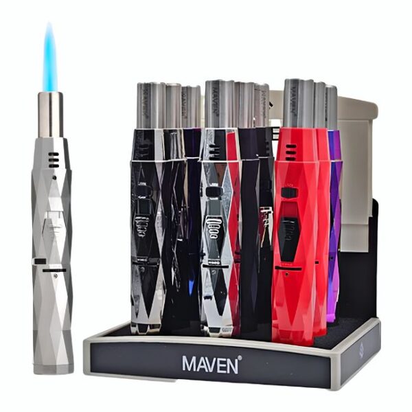 MAVEN DIAMOND WINDPROOF TABLE TORCH LIGHTER 9CT DISPLAY