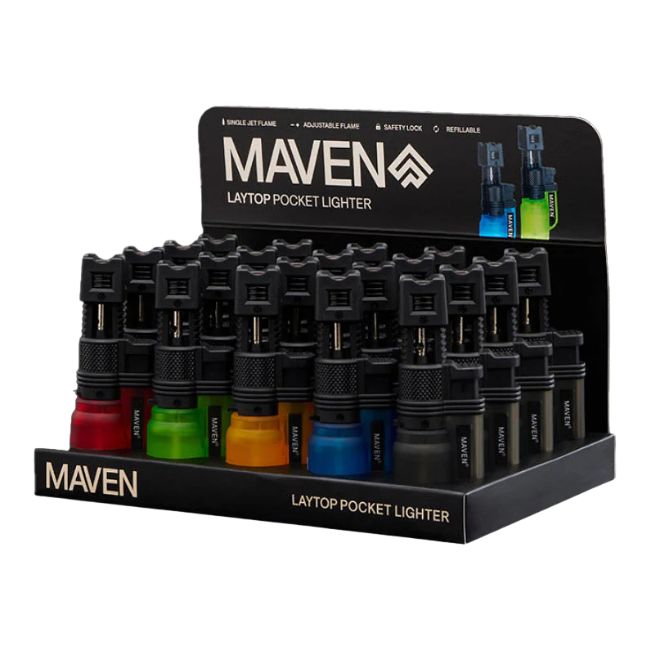 MAVEN LAYTOP POCKET WIND PROOF TORCH LIGHTER 20CT/ DISPLAY
