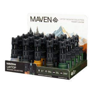 MAVENLAYTOPSEQ01 MAVEN LAYTOP SEQUOIA COLLECTION POCKET WIND PROOF TORCH LIGHTER 20CT/ DISPLAY